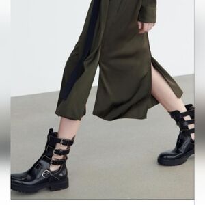 ZARA Leather Buckle Open Sides Boots